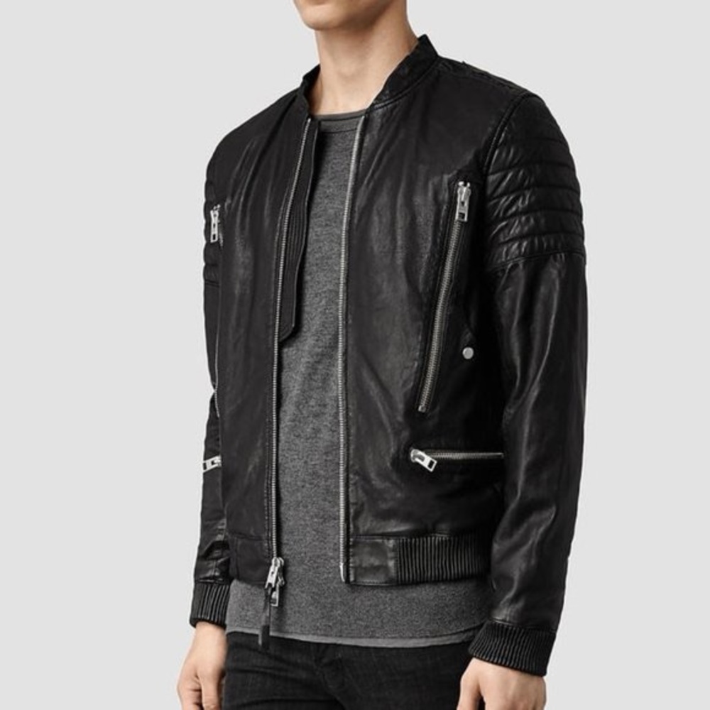 AllSaints Sanderson black leather bomber motorcycle jacket